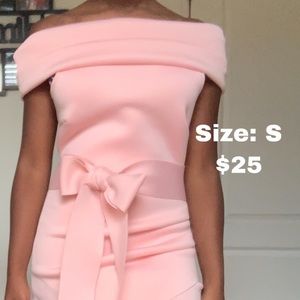 pink off-shoulder mini dress
